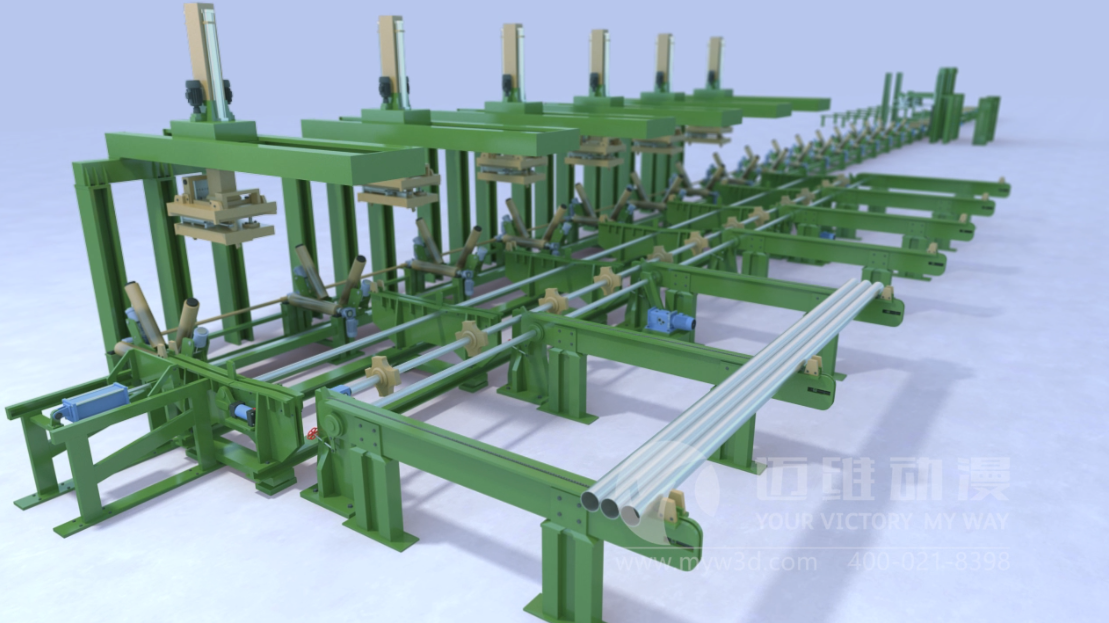 鋼管運(yùn)輸捆綁生產(chǎn)線三維動(dòng)畫(huà) 鋼管運(yùn)輸捆綁生產(chǎn)線三維動(dòng)畫(huà)