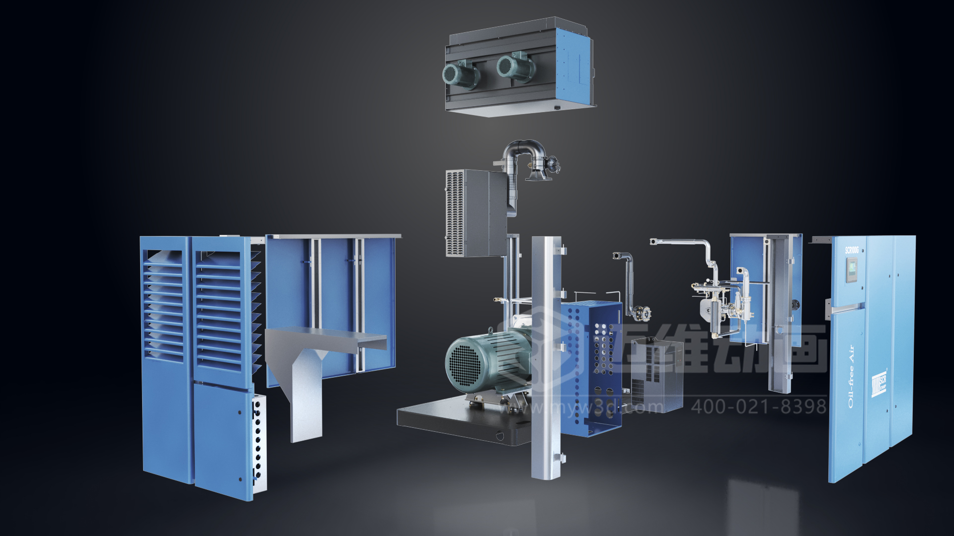 無油螺桿空壓機(jī)三維動畫展示(圖2)